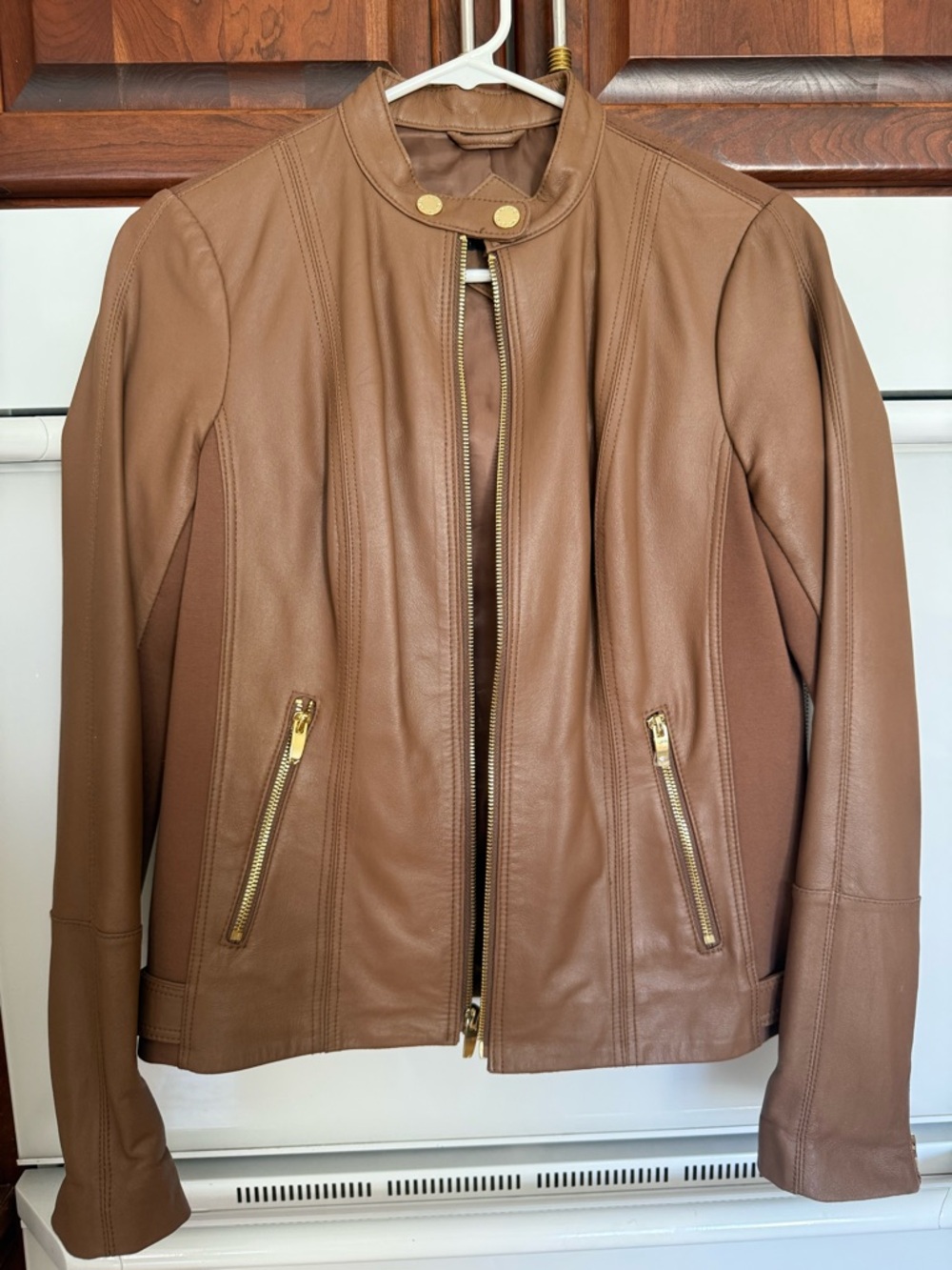 Via Spiga Gold Zip Lamb Leather Jacket NWOT